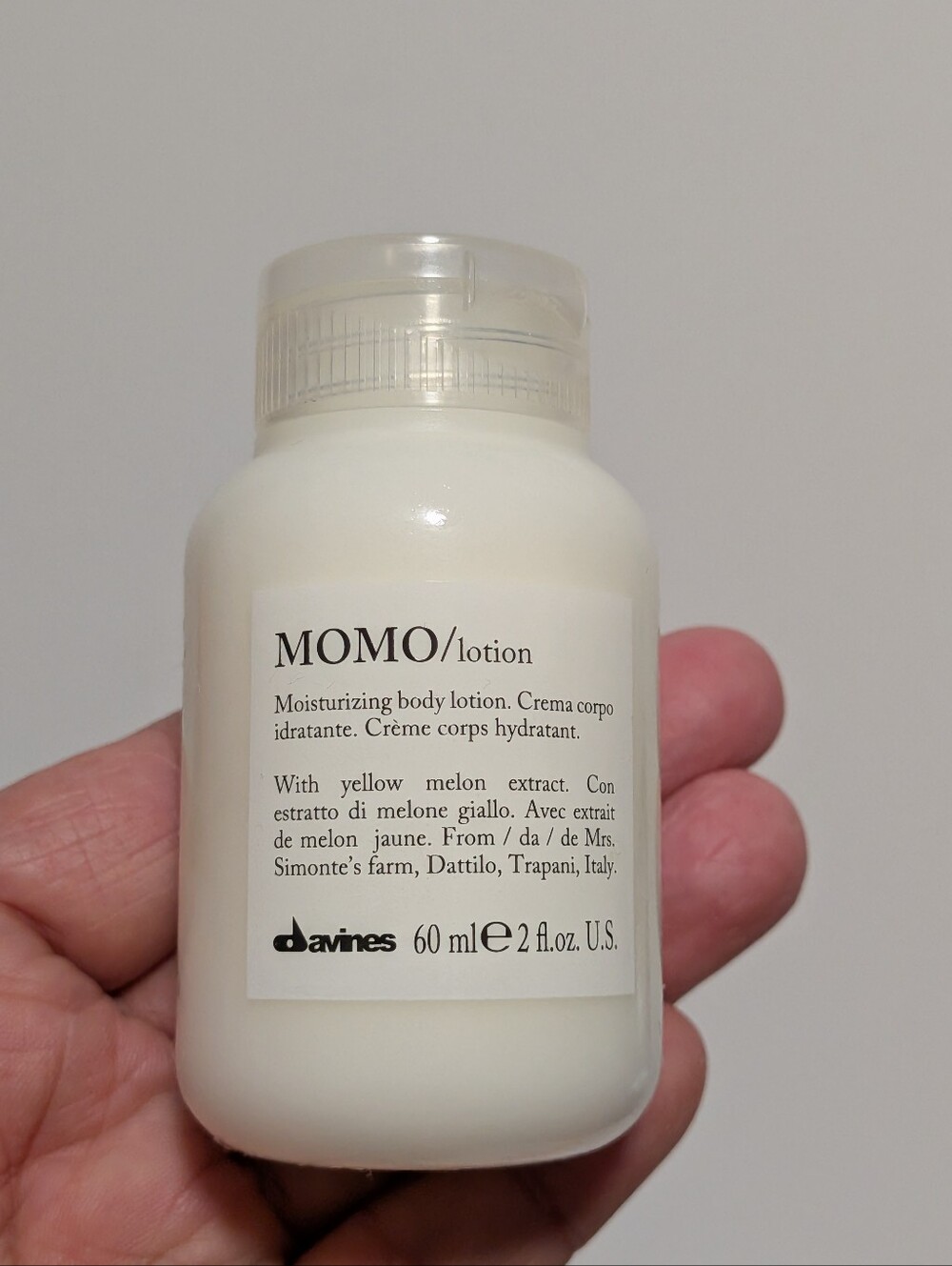 Davines MOMO Moisturizing Body Lotion, which is formulated with yellow melon